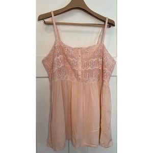 Torrid Women Babydoll Top Peach Spaghetti Strap Cami Smocked Back Crochet Trim 3